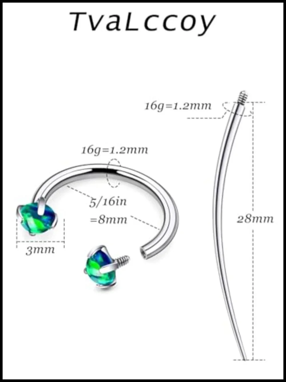 Titanium 16g Opal Horseshoe Septum Ring Lip Piercing Jewelry Cartilage Helix